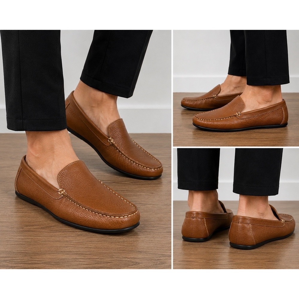 Nordstrom Rack Lancer Mens Brown Pebbled Leather Driving Loafer Slip On Shoe 8.5